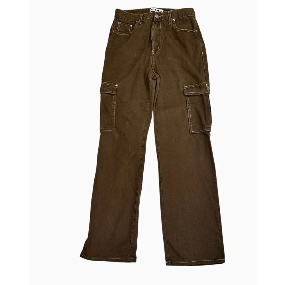 S.O.N.G. Y2K  2000’s Wide Leg Cargo High Rise Brown Pants Womens 26”/27” Waist